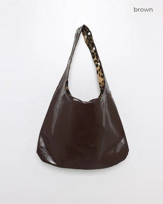 Leather leopard reversible eyelet one-shoulder bag