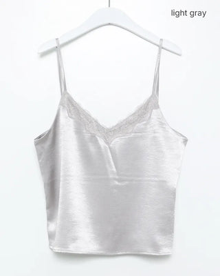 Scalloped lace V-neck satin camisole