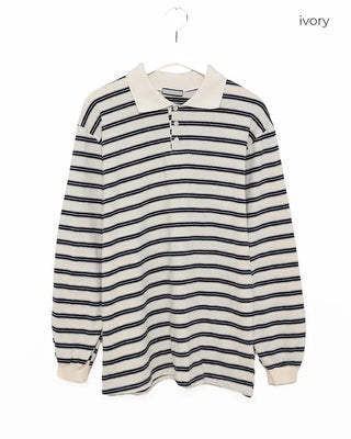 (Unisex) Multi-stripe Long Polo T-shirt