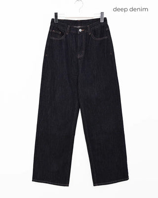 Non-faded wide denim pants