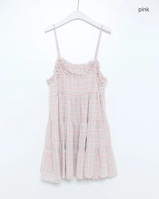 Checked frill camisole mini dress