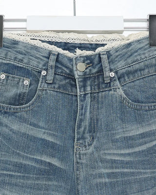 Lace-up bootcut denim pants
