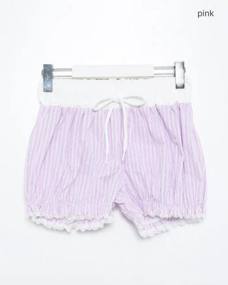 Lace hem striped short pumpkin pants