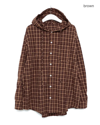 Checked hooded shirt