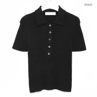 Short-sleeved colored ribbed knit