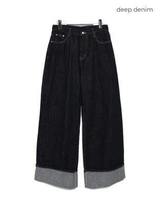 Wide-leg low-rise denim pants