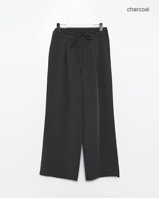 Striped pintuck wide-leg pants