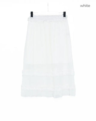 Sheer ruffle layered midi skirt