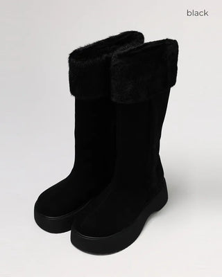 Suede fur long boots