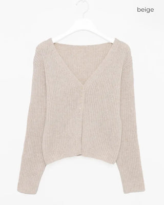 Pointed button rib knit cardigan