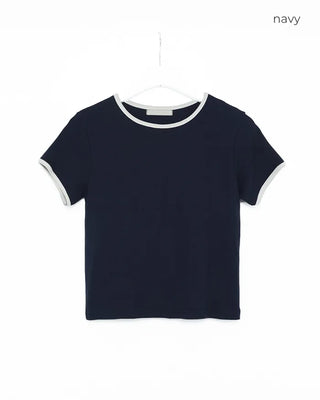 Two-tone block ringer neck T-shirt