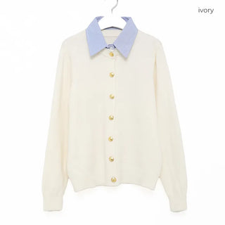 Striped shirt layered cardigan