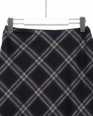 Checked scalloped hem chiffon skirt
