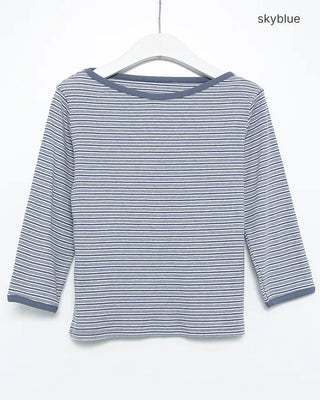 Border Slash Neck Cropped Sleeve T-Shirt