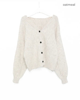 V-neck loose-fitting knit cardigan