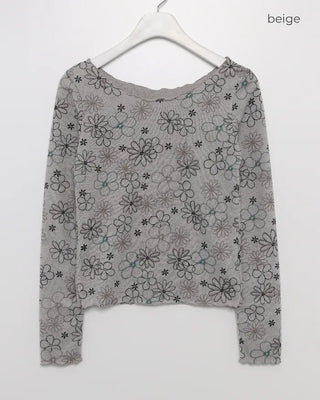Floral print sheer long t-shirt