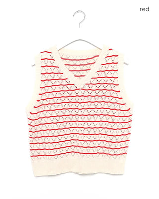 Openwork striped V-neck vest