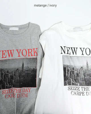 NEW YORK print half-sleeve T-shirt