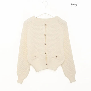 Round neck waffle cardigan