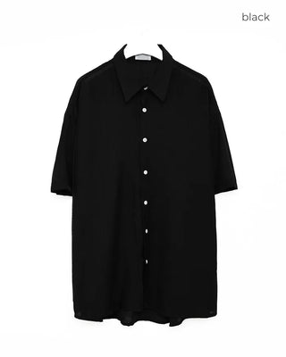 Linen-like shirred short-sleeved shirt