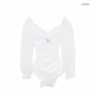 Puff-sleeve ruffled monokini