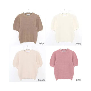 Puff-sleeve round knit