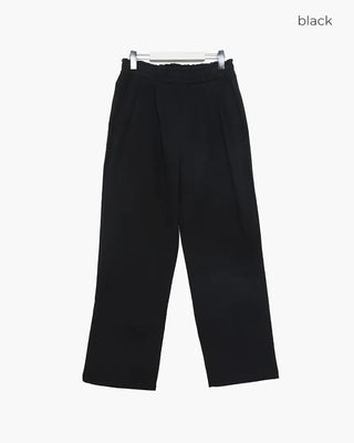 Elastic waistband, two-pleat wide-leg pants
