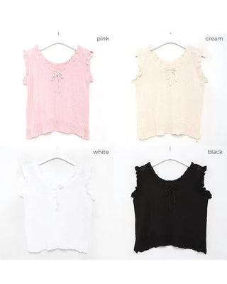 Ribbon knit frill T-shirt