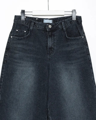 Natural Wash Rib Wide Denim Pants