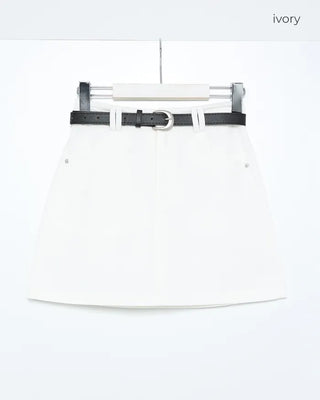 Belted Cotton Simple Mini Skirt