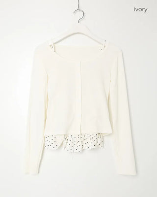 Polka Dot Frill Sleeveless Top & Cardigan Set