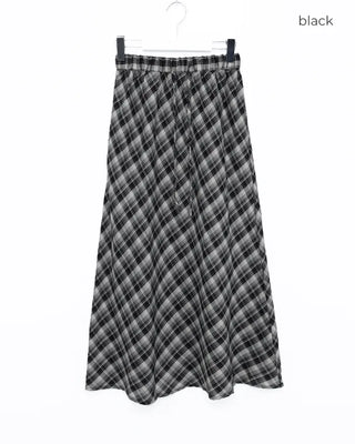 Checked banded long skirt