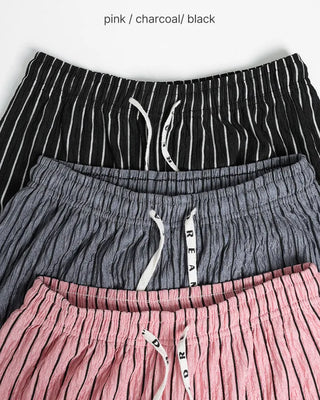 Striped string point wide-leg pants with elastic waistband