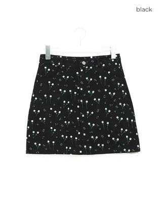 Flower pattern cotton mini skirt
