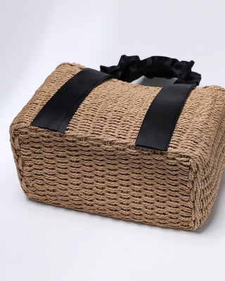 Shirring top handle rattan bag