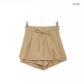 Waist ribbon pleated mini skirt