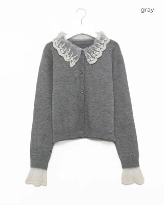 Lace-layered round cardigan