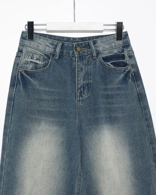 Unique whiskered wash low-rise denim pants