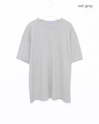 Waffle Henley Neck Short-Sleeve Knit