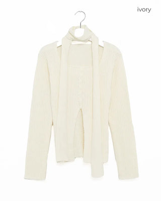 Ribbed cardigan and scarf set