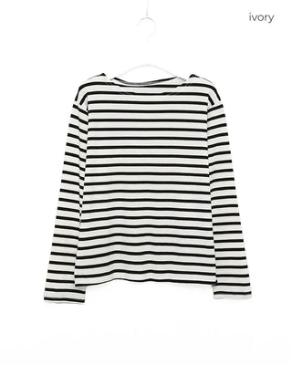 Soft boat neck striped long-sleeve T-shirt