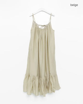 Back Ribbon Shirring Sleeveless Long Dress