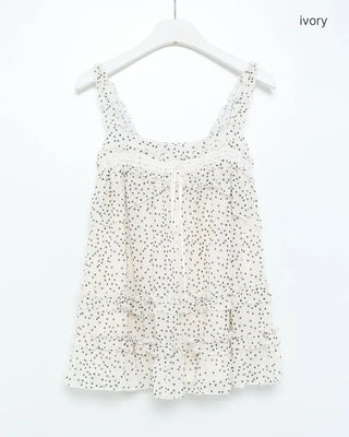 Polka Dot Lace Ribbon Camisole Tunic
