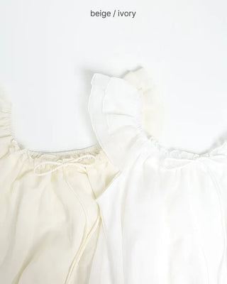 Frilled ribbon chiffon off-shoulder blouse