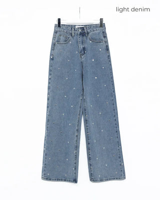 Heart-patterned denim pants