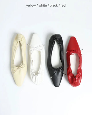 Square-toe ribbon flat shoes