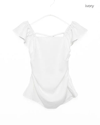 Frilled square neck shirred blouse