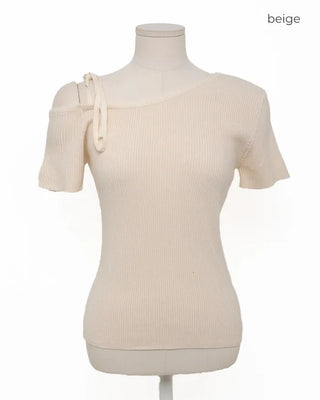 Asymmetrical Ribbon Short-Sleeve Knit