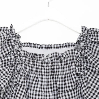 Gingham check frill blouse