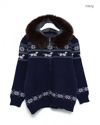 Nordic Fur Hoodie Zip Knit
